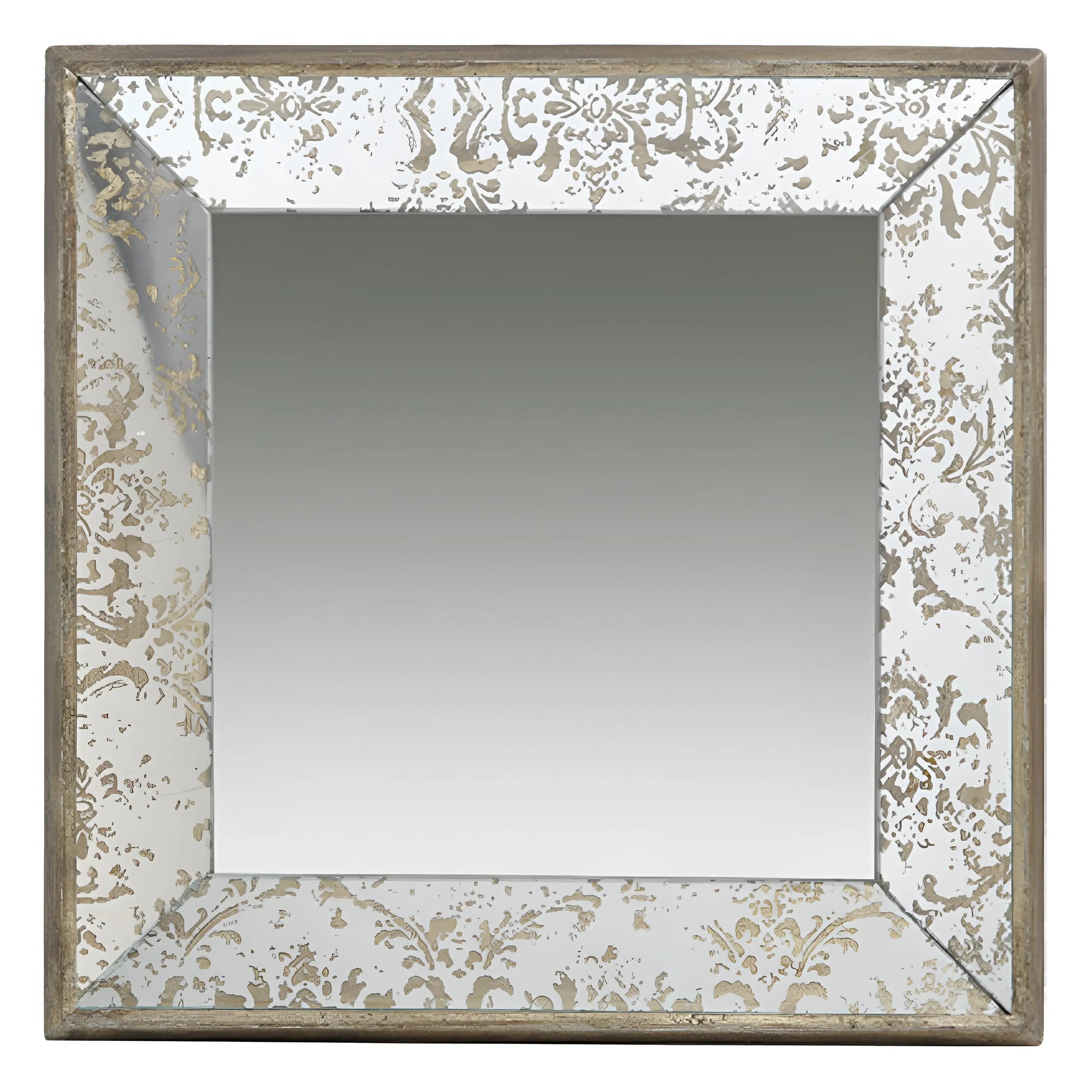 15" Brown Square Framed Antiqued Damask Accent Mirror Homeroots Bed & Bath