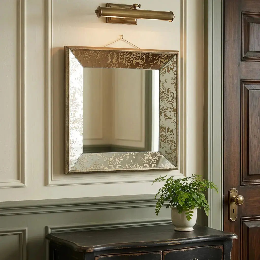 15" Brown Square Framed Antiqued Damask Accent Mirror Homeroots Bed & Bath
