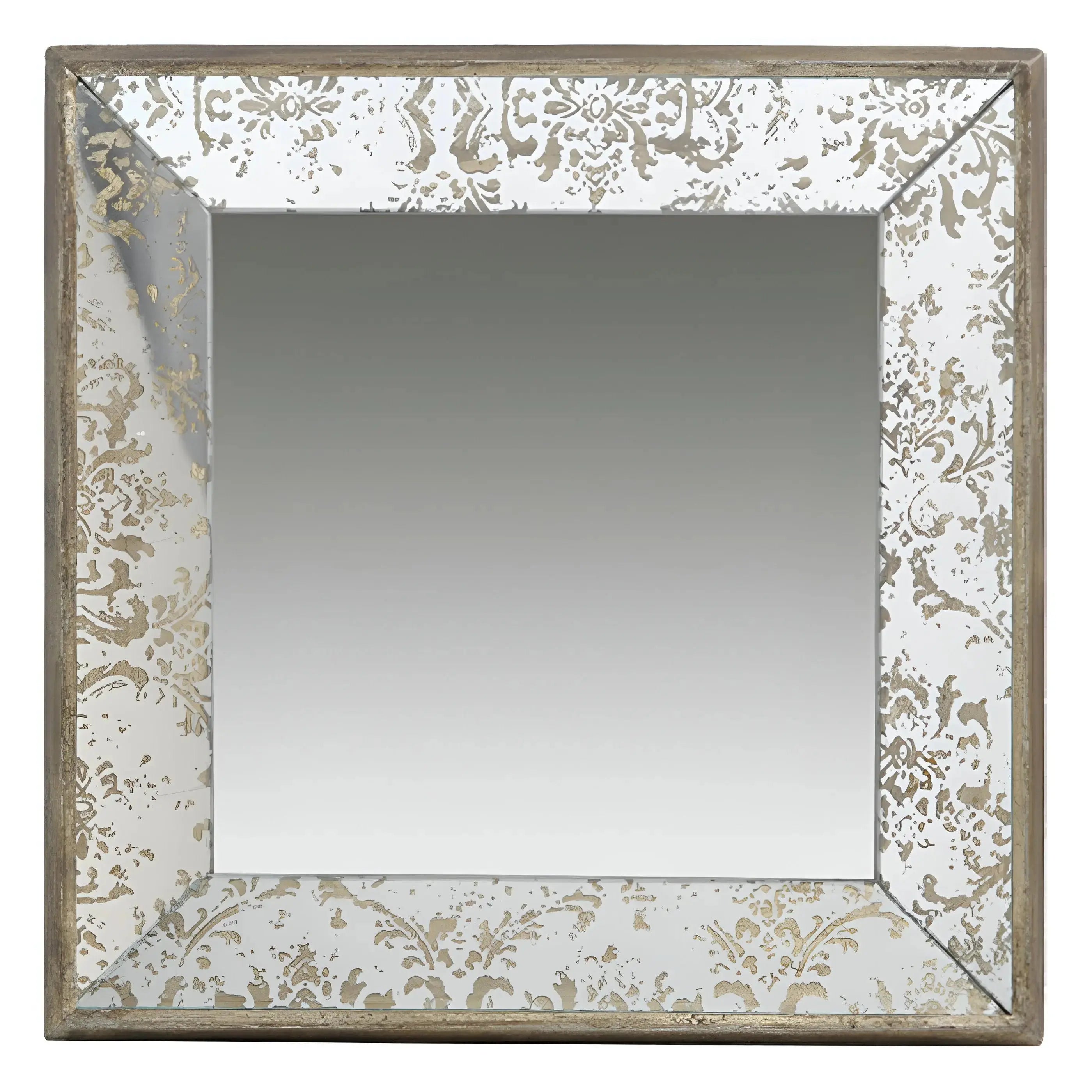 15" Brown Square Framed Antiqued Damask Accent Mirror Homeroots Bed & Bath