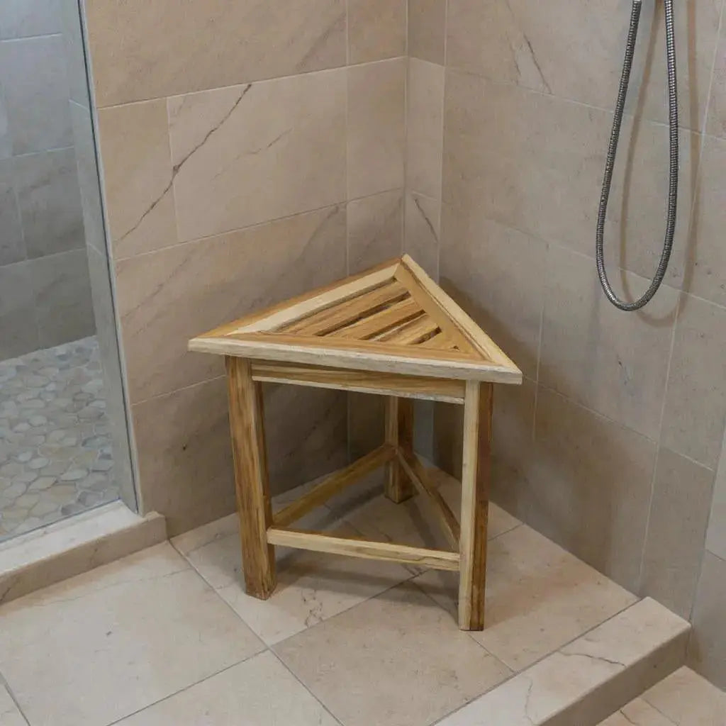 15" Brown Teak Corner Shower Bench Homeroots Bed & Bath