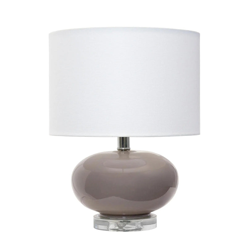 15" Gray Taupe Glass Round Table Lamp With Drum Shade Homeroots Lighting
