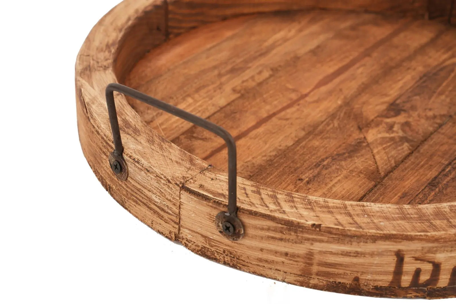 15" Natural Solid Wood Handmade Round Serving Tray With Handles Homeroots Kitchen & Dining