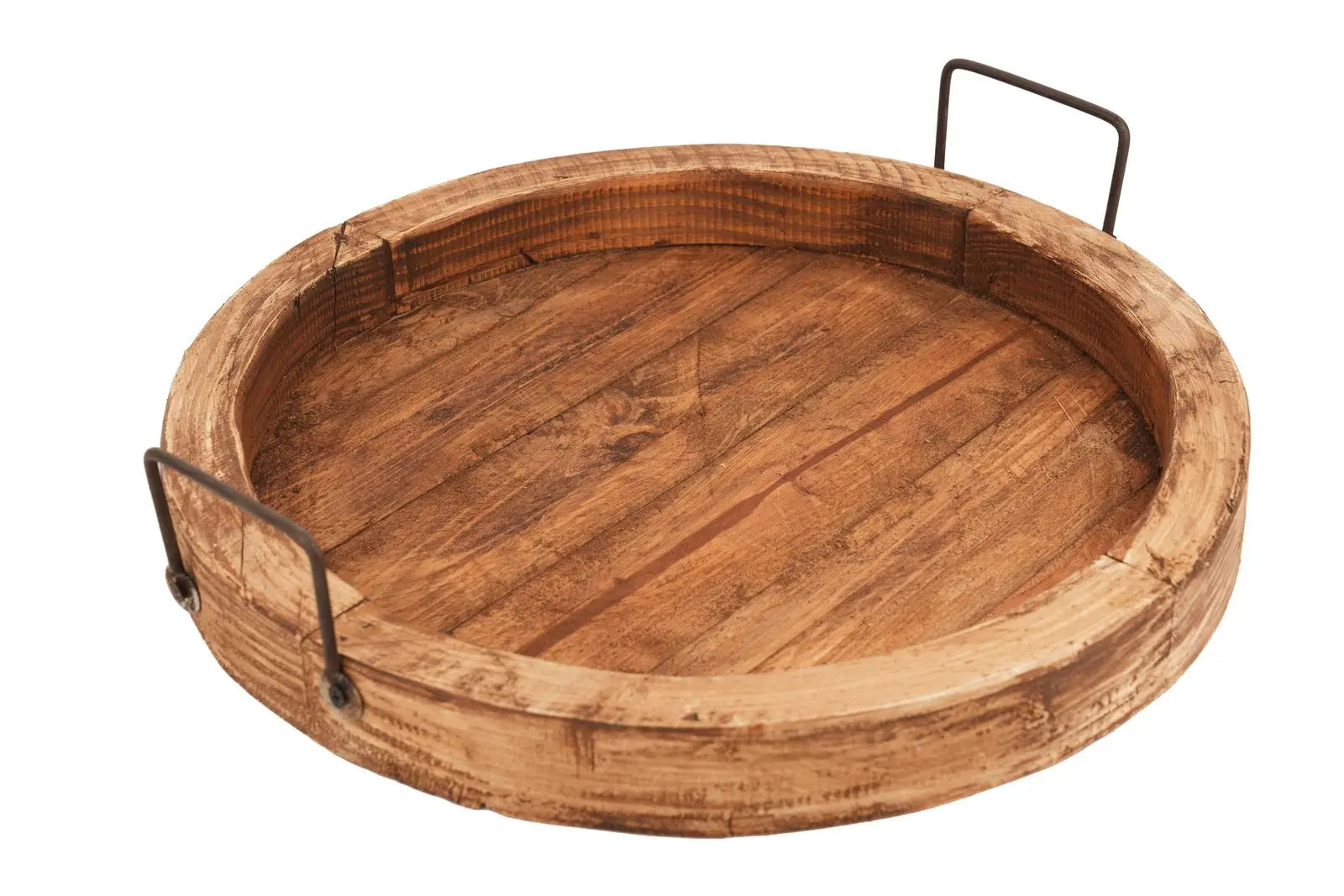 15" Natural Solid Wood Handmade Round Serving Tray With Handles Homeroots Kitchen & Dining
