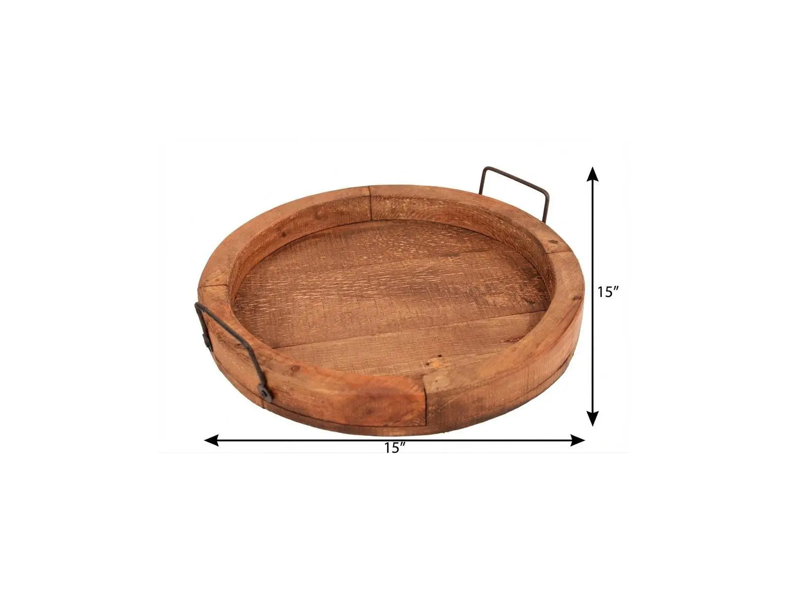 15" Natural Solid Wood Handmade Round Serving Tray With Handles Homeroots Kitchen & Dining
