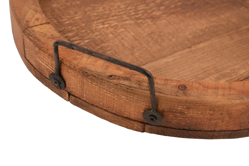 15" Natural Solid Wood Handmade Round Serving Tray With Handles Homeroots Kitchen & Dining