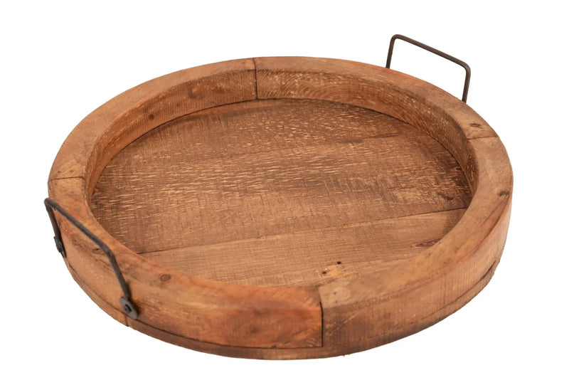15" Natural Solid Wood Handmade Round Serving Tray With Handles Homeroots Kitchen & Dining