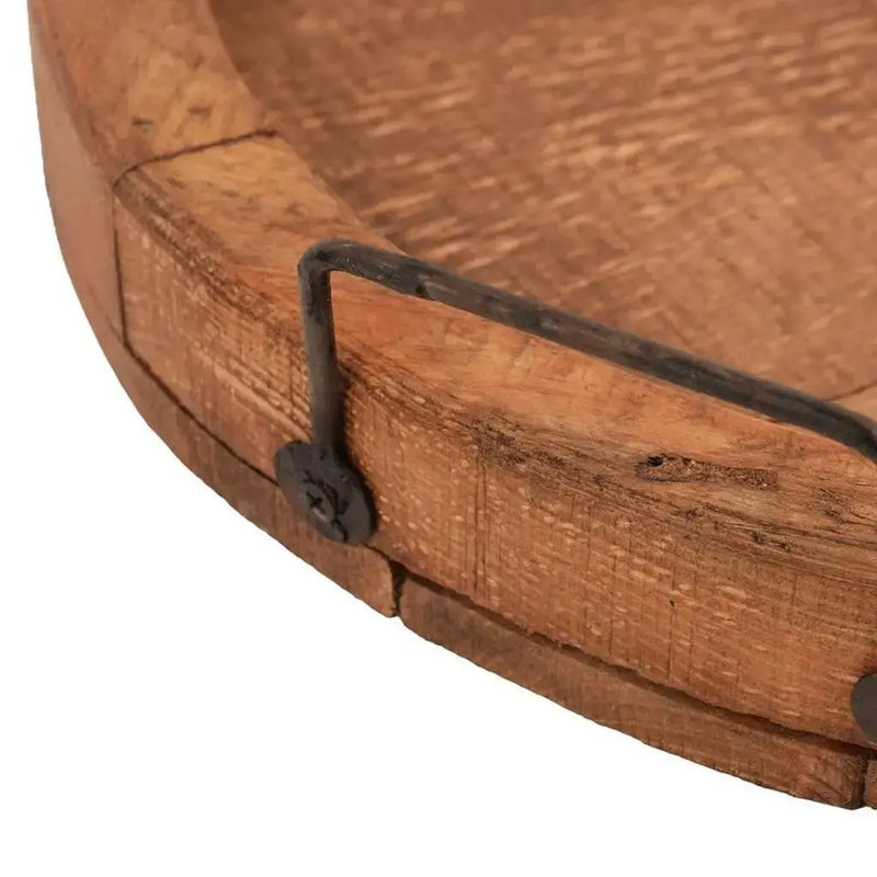 15" Natural Solid Wood Handmade Round Serving Tray With Handles Homeroots Kitchen & Dining