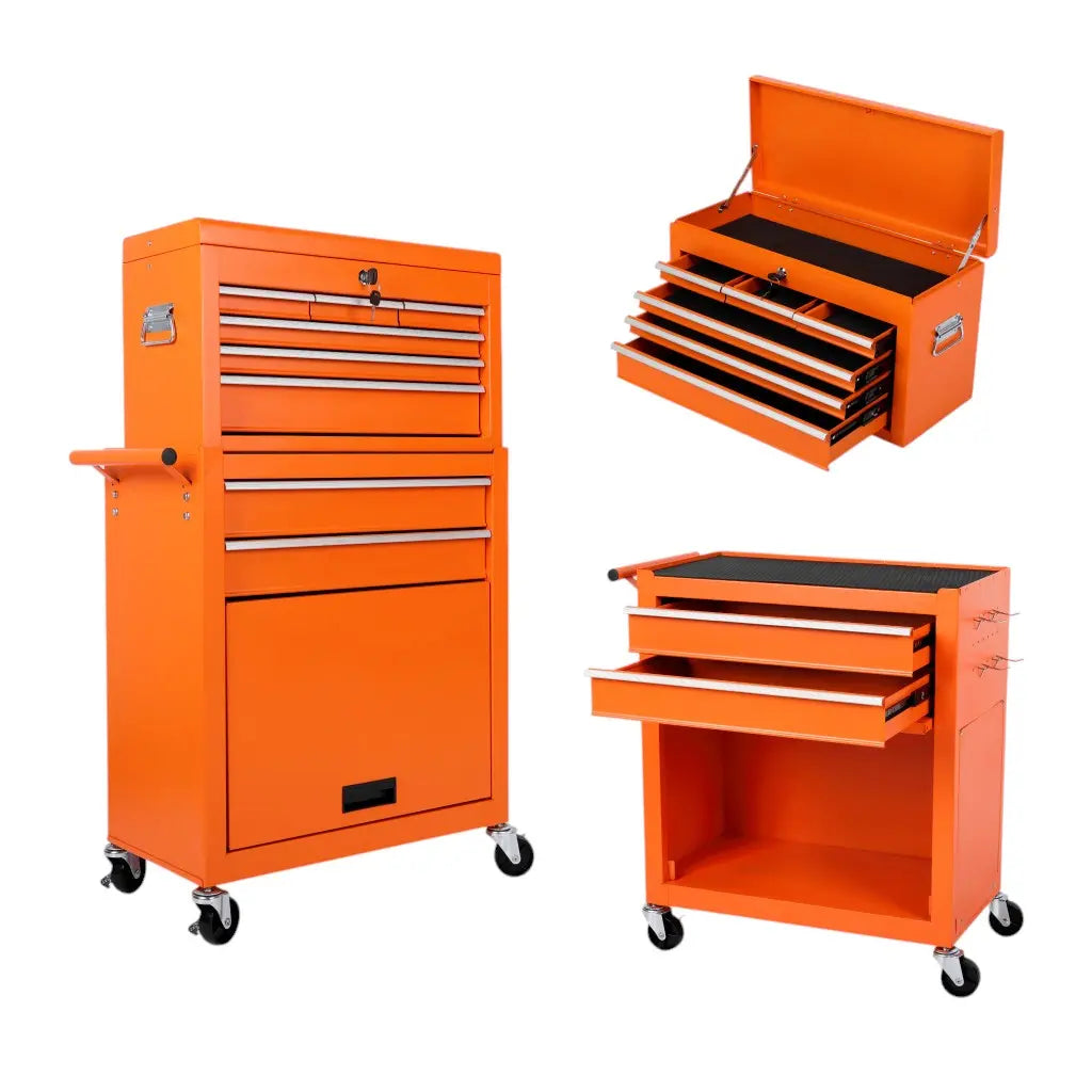 15" Orange Multi-Tier Steel Rolling Cabinet With Lid - GreatEagleInc