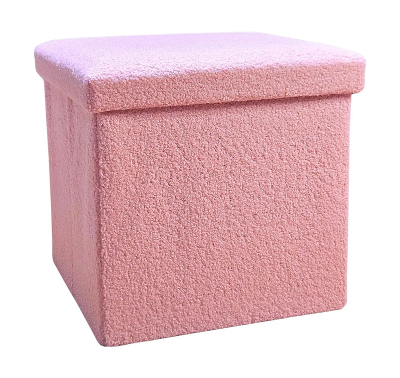 15" Pink Boucle Cube Storage Ottoman Homeroots Living Room