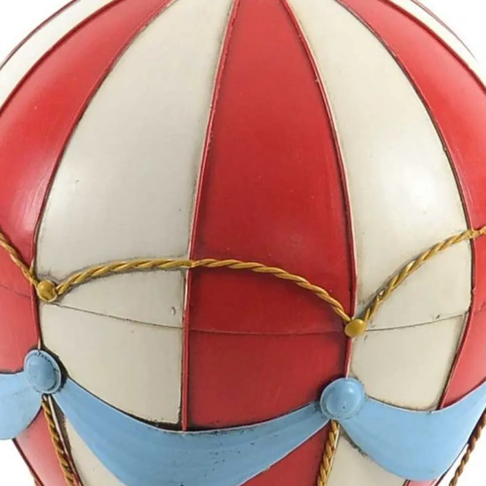 15" Red And White Metal Hand Painted Hot Air Balloon Tabletop Sculpture Homeroots Home Decor