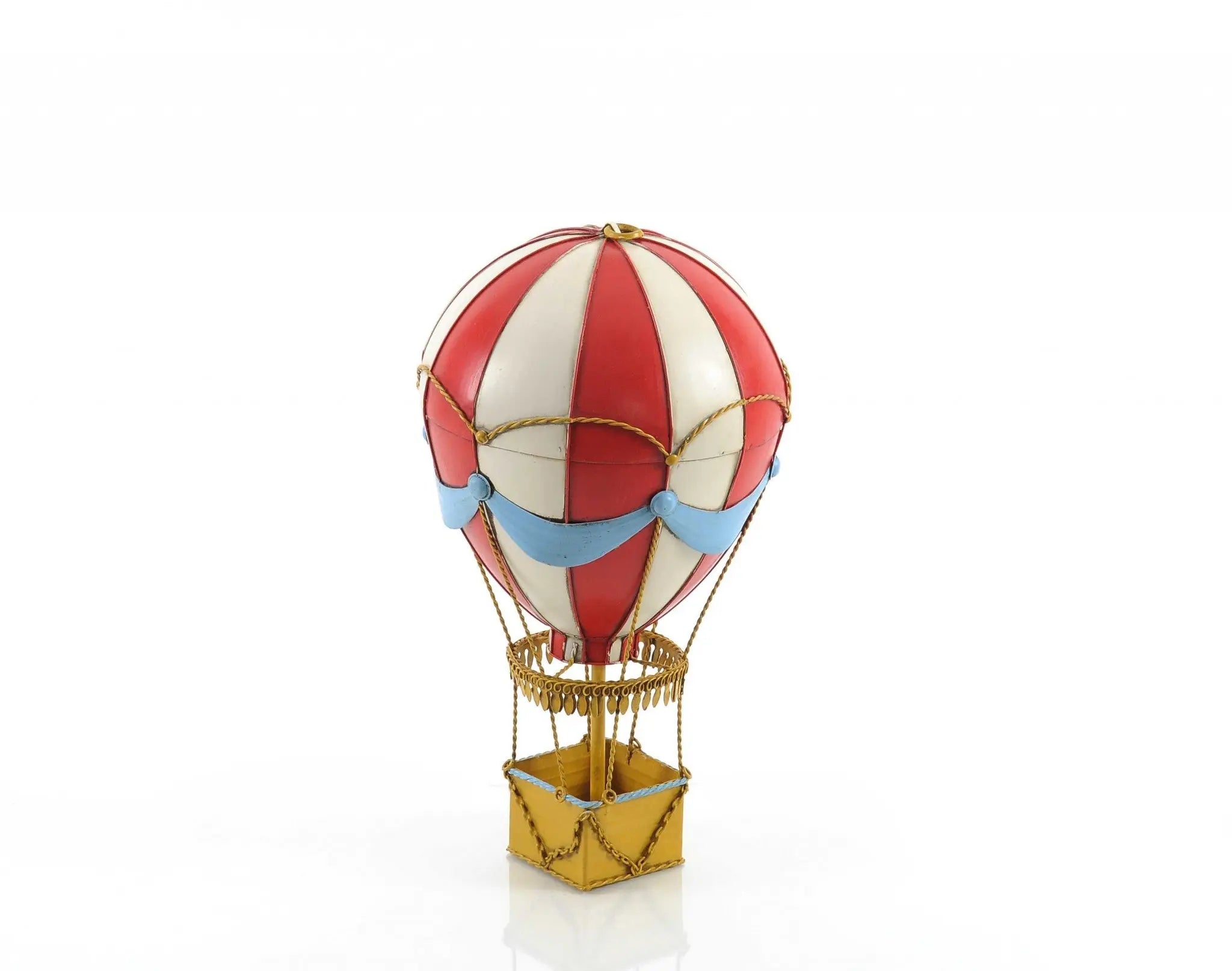 15" Red And White Metal Hand Painted Hot Air Balloon Tabletop Sculpture Homeroots Home Decor