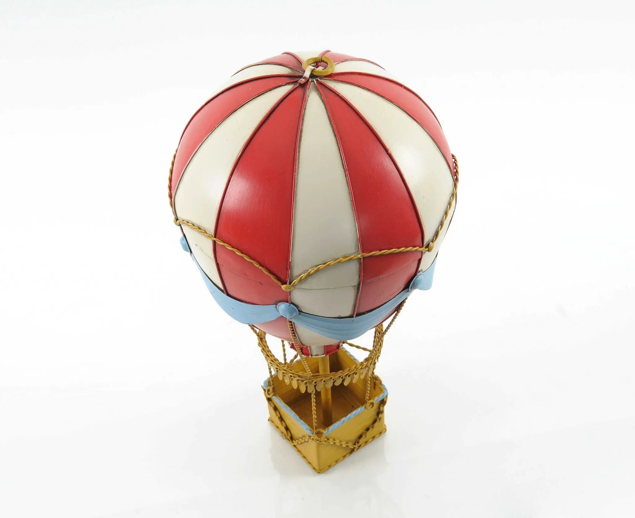 15" Red And White Metal Hand Painted Hot Air Balloon Tabletop Sculpture Homeroots Home Decor