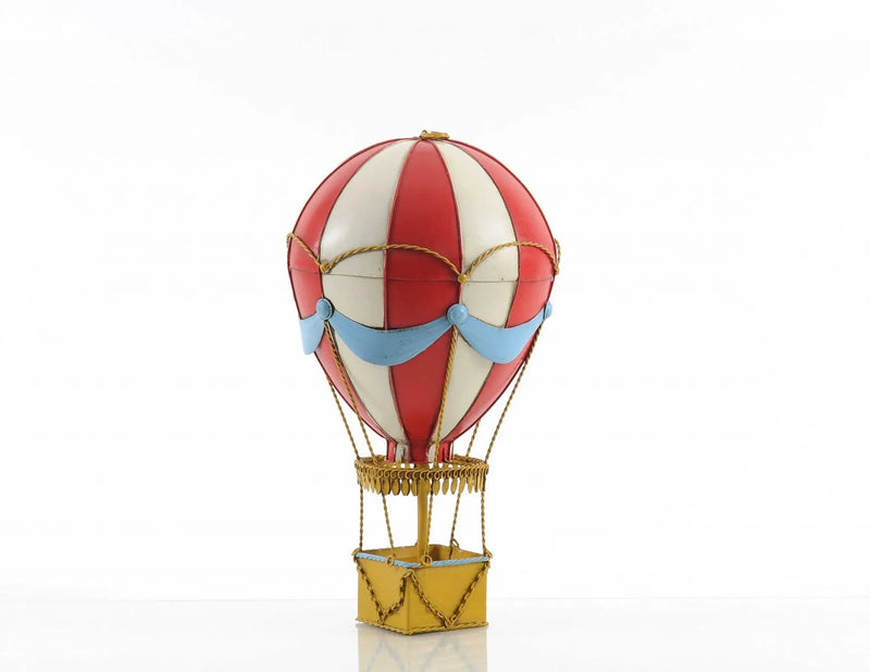15" Red And White Metal Hand Painted Hot Air Balloon Tabletop Sculpture Homeroots Home Decor
