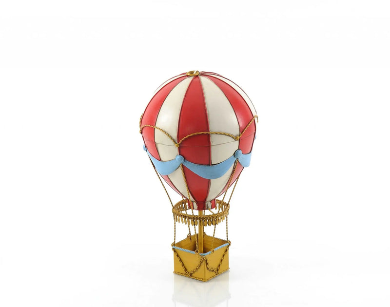 15" Red And White Metal Hand Painted Hot Air Balloon Tabletop Sculpture Homeroots Home Decor