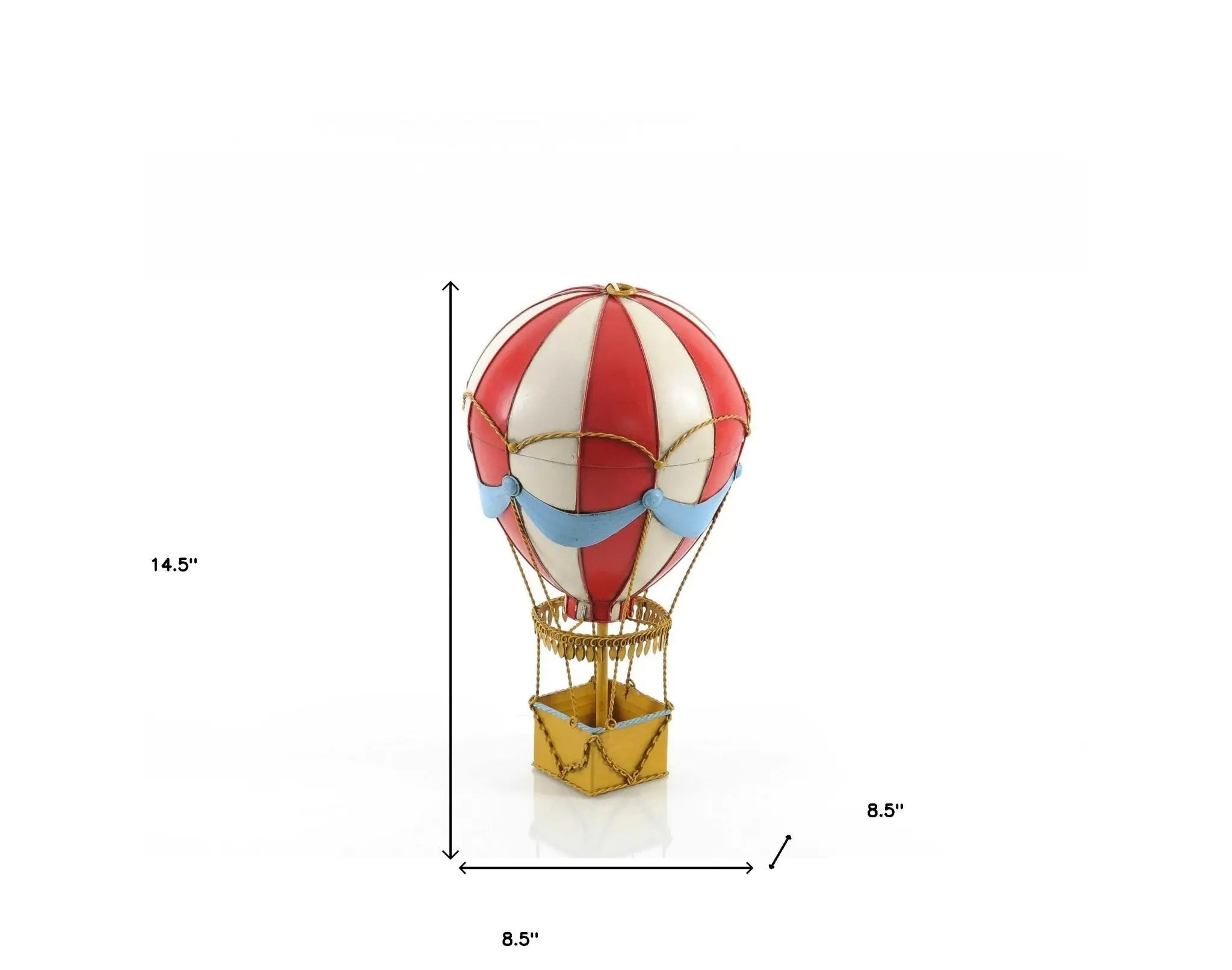 15" Red And White Metal Hand Painted Hot Air Balloon Tabletop Sculpture Homeroots Home Decor