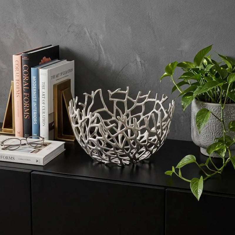 15" Silver Aluminum Twigs Centerpiece Bowl Homeroots Kitchen & Dining