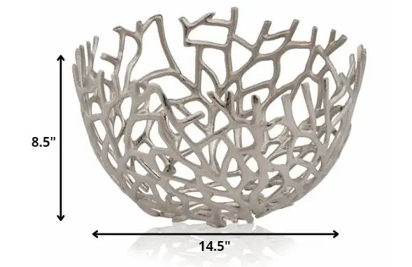15" Silver Aluminum Twigs Centerpiece Bowl Homeroots Kitchen & Dining