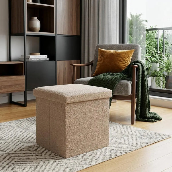 15" Taupe Boucle Cube Storage Ottoman Homeroots Living Room
