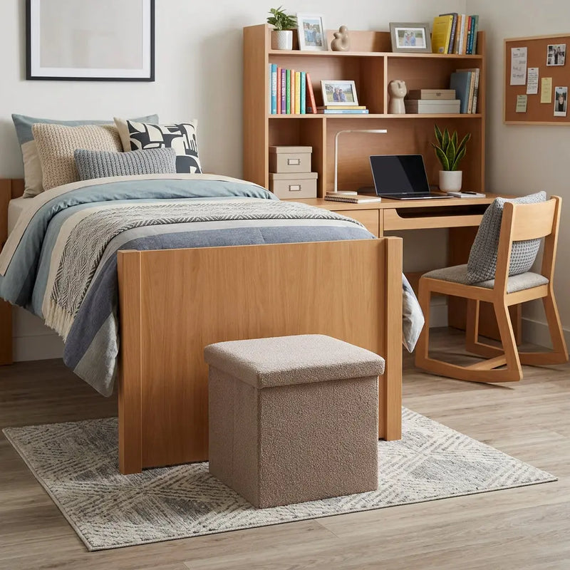 15" Taupe Boucle Cube Storage Ottoman Homeroots Living Room