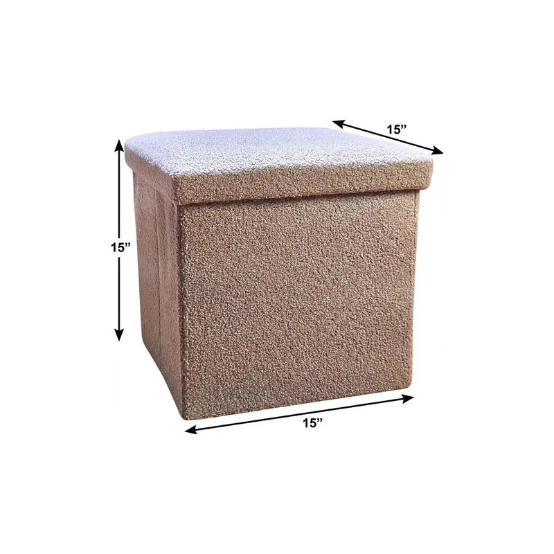 15" Taupe Boucle Cube Storage Ottoman Homeroots Living Room
