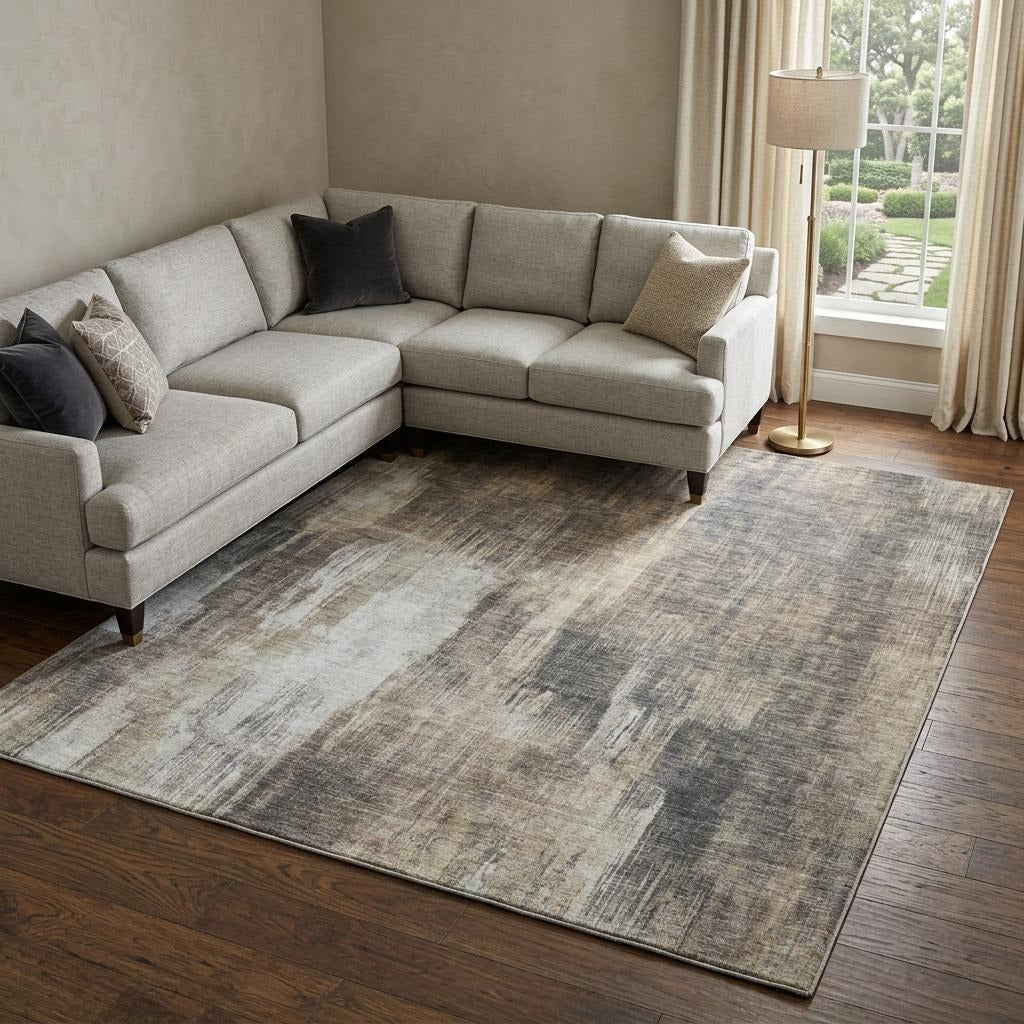 10' X 14' Taupe And Beige Abstract Shag Washable Area Rug With UV Protection - Home & Garden