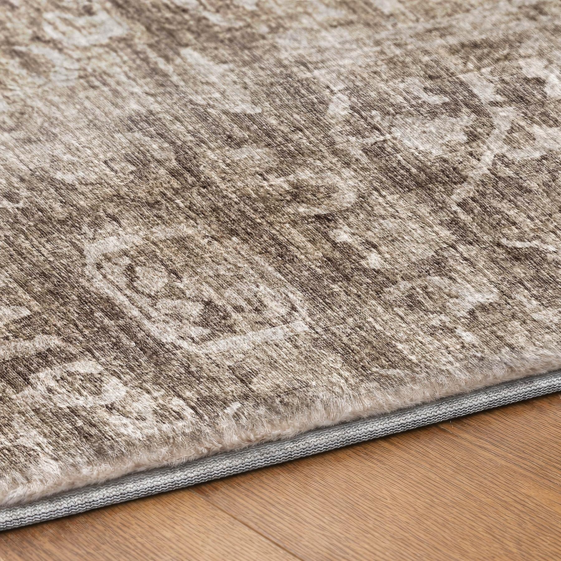 10' X 14' Brown And Charcoal Oriental Shag Washable Area Rug With UV Protection - Home & Garden
