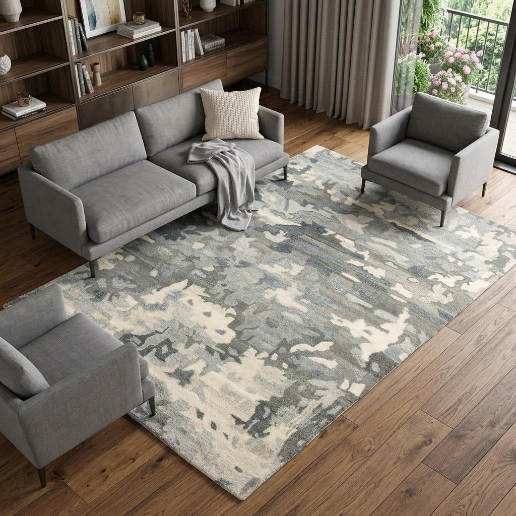 10' X 13' Gray And Charcoal Wool Abstract Hand Tufted Area Rug - Home & Garden