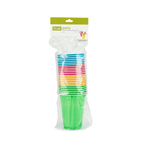 16 oz Bright Color Plastic Cups, Set of 24 by True True
