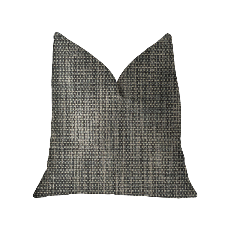 Dark gray woven throw pillow cover, square with pointed top corners