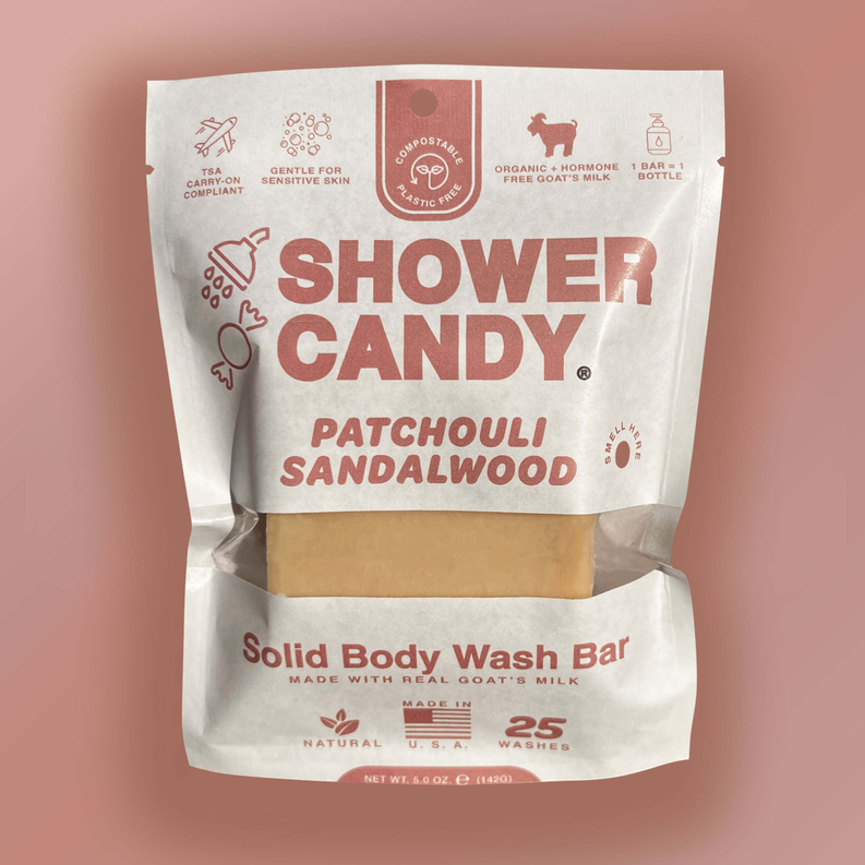 Goat milk body wash bar, Patchouli Sandalwood solid bar in paper wrap