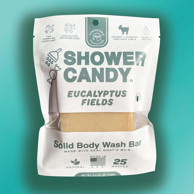 Goat milk body wash bar, Eucalyptus Fields solid bar in paper wrap