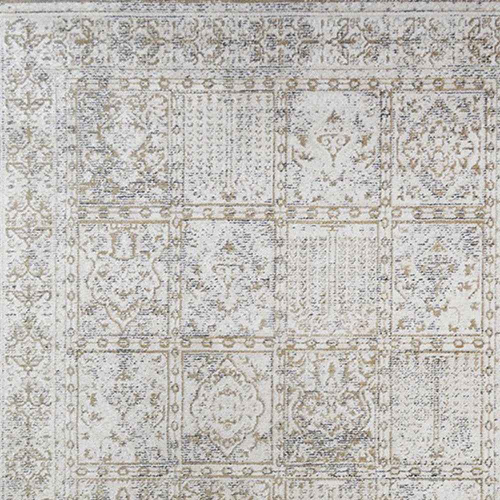 2' x 3' Ivory Oriental Distressed Area Rug With Fringe