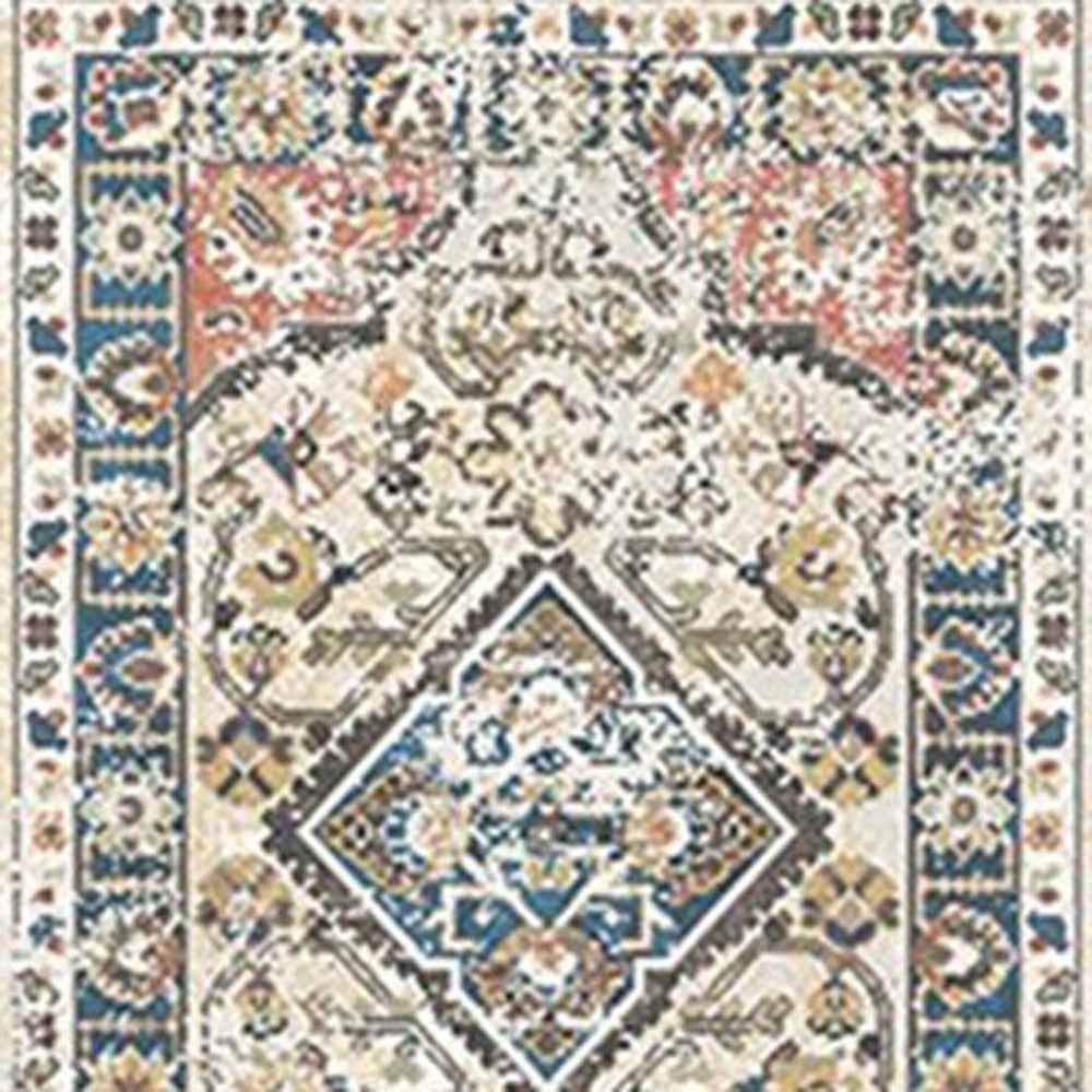 8' Beige Oriental Distressed Runner Rug With Fringe