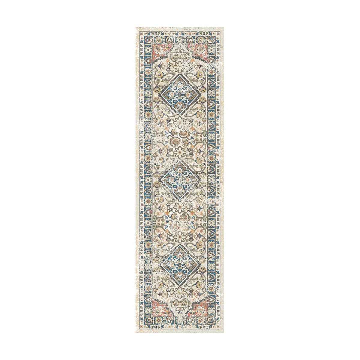 8' Beige Oriental Distressed Runner Rug With Fringe