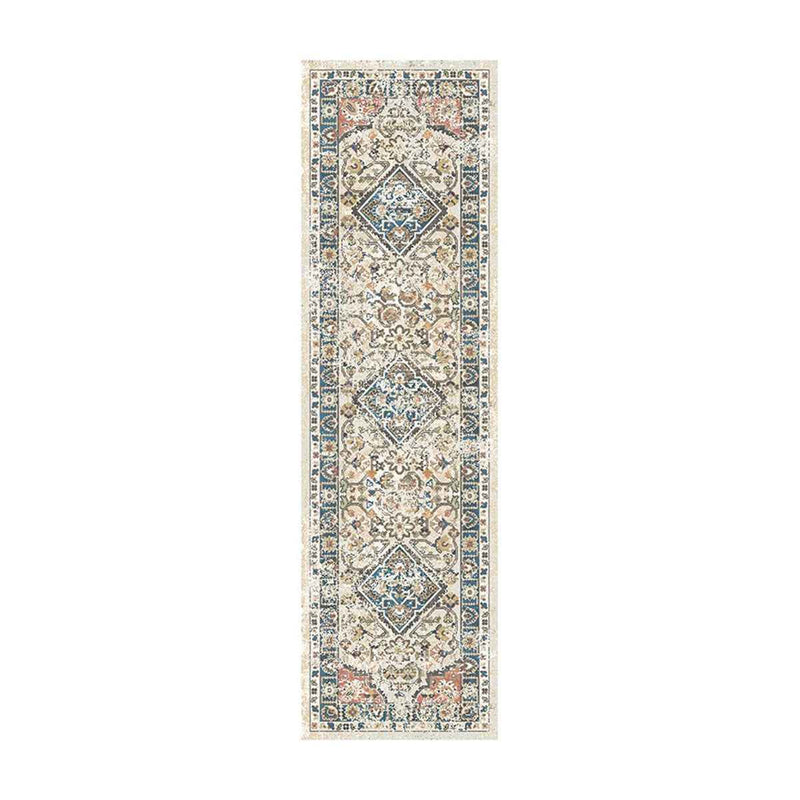 8' Beige Oriental Distressed Runner Rug With Fringe