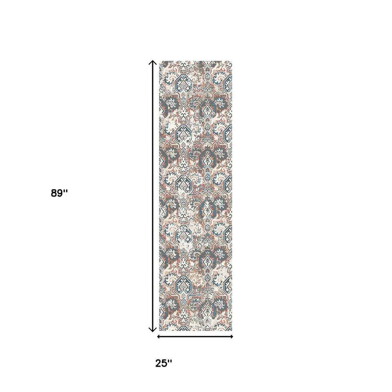 8' Rust Oriental Distressed Runner Rug With Fringe