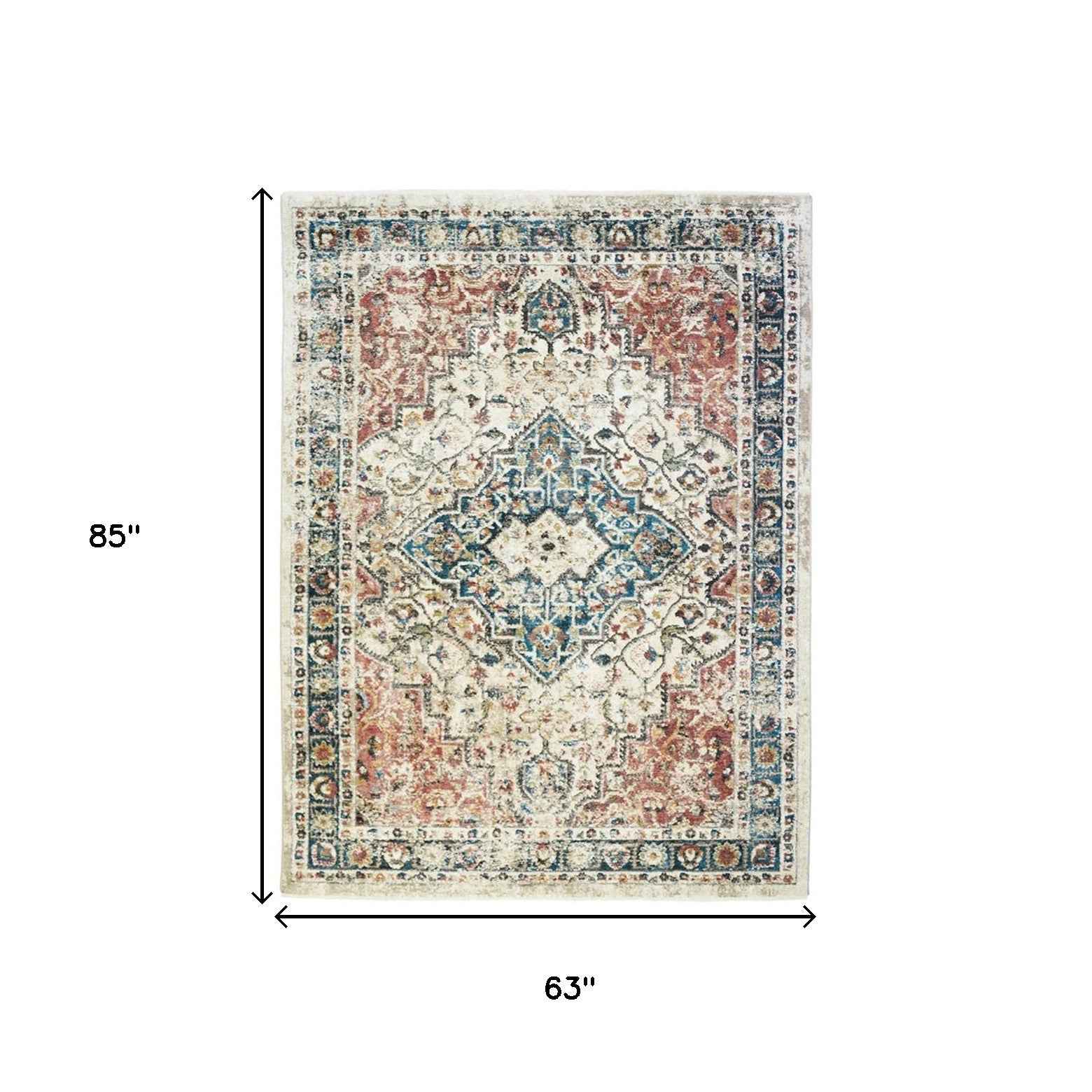 5' x 8' Beige Oriental Distressed Area Rug With Fringe