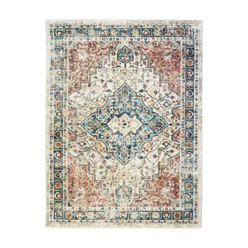 5' x 8' Beige Oriental Distressed Area Rug With Fringe