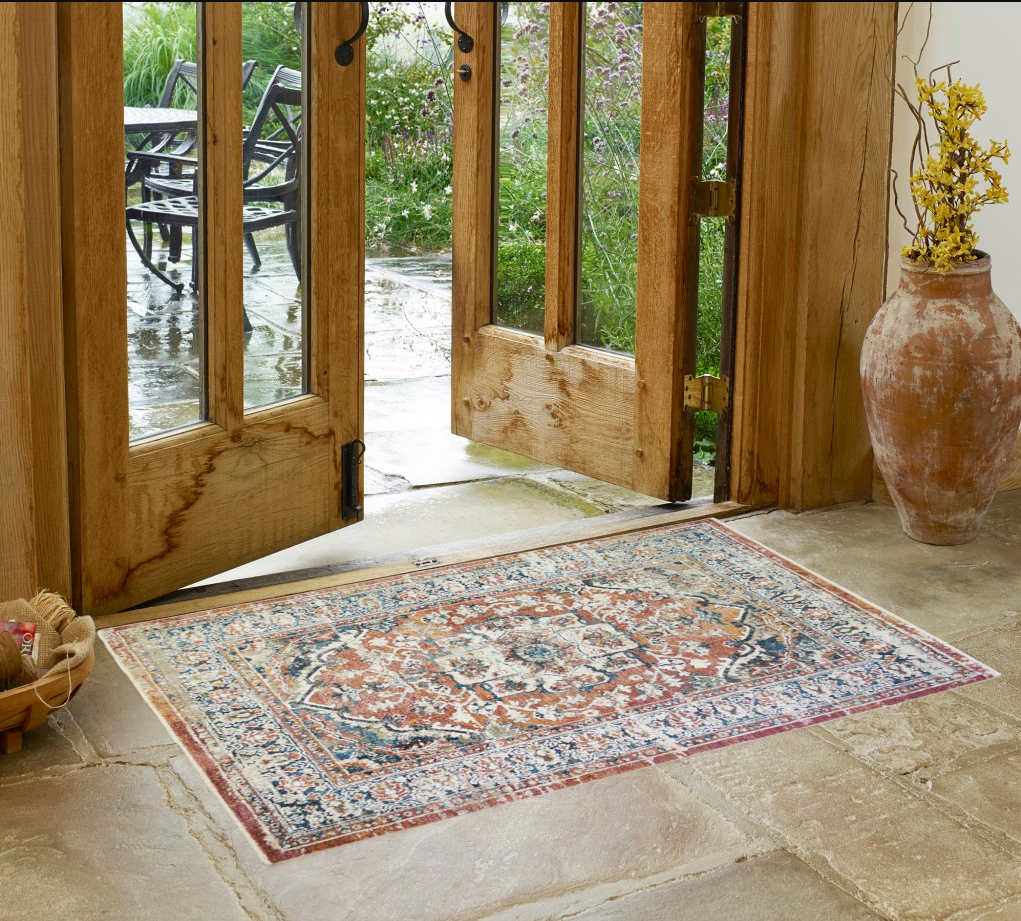 2' x 3' Rust Oriental Distressed Area Rug With Fringe