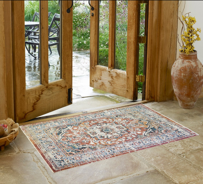 2' x 3' Rust Oriental Distressed Area Rug With Fringe