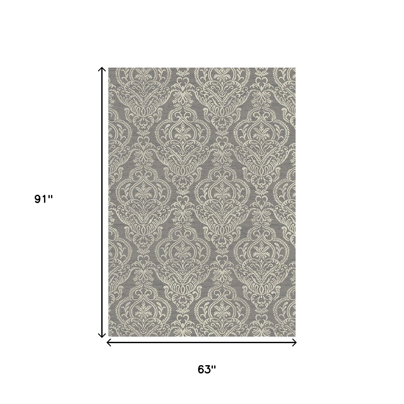 5' X 8' Gray and Beige Damask Area Rug - Home & Garden