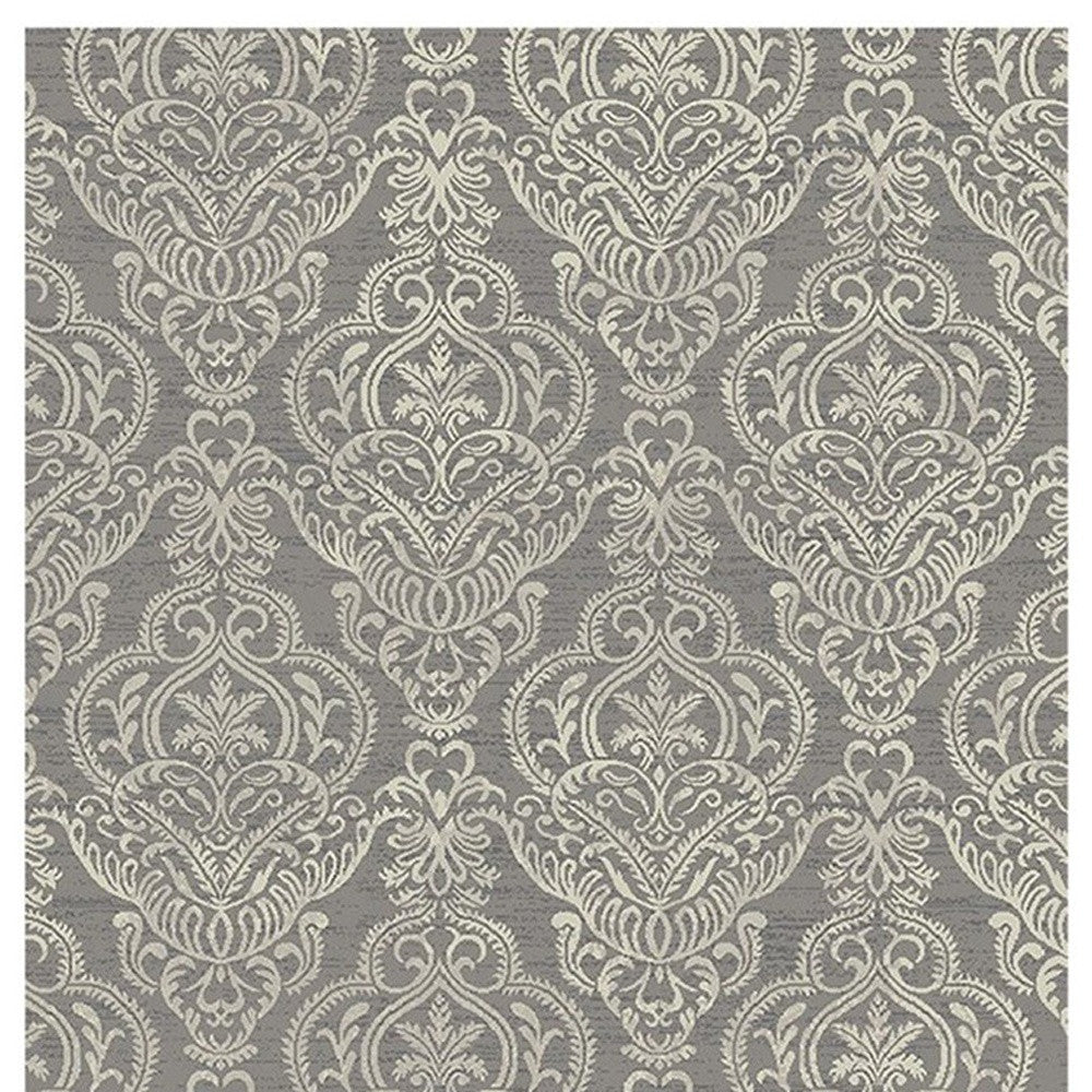 5' X 8' Gray and Beige Damask Area Rug - Home & Garden