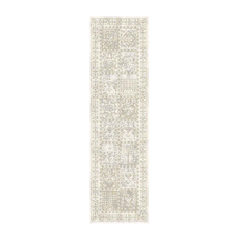8' Ivory Oriental Distressed Runner Rug With Fringe
