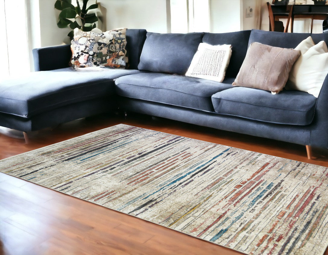 9' X 13' Beige Geometric Distressed Area Rug With Fringe Default Title
