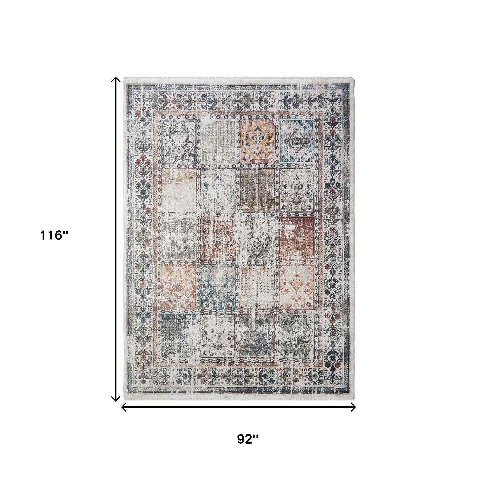 8' x 10' Ivory Oriental Distressed Area Rug With Fringe