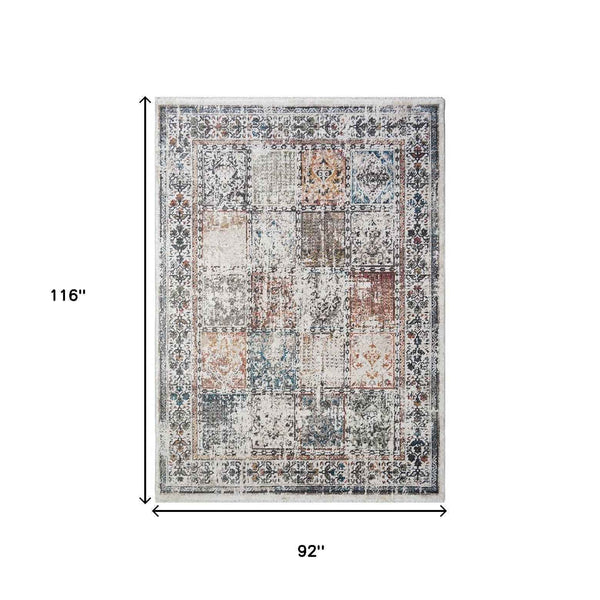 8' x 10' Ivory Oriental Distressed Area Rug With Fringe