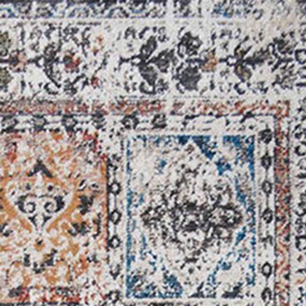 8' x 10' Ivory Oriental Distressed Area Rug With Fringe