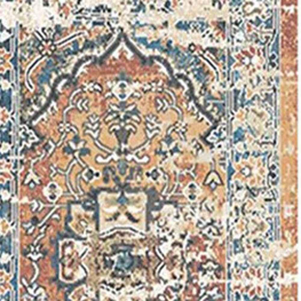 8' Rust Oriental Distressed Runner Rug With Fringe