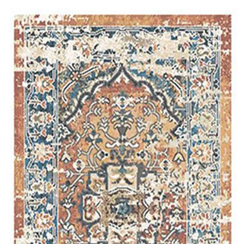 8' Rust Oriental Distressed Runner Rug With Fringe