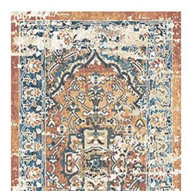 8' Rust Oriental Distressed Runner Rug With Fringe